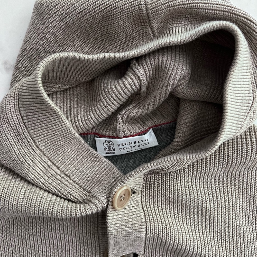 $2,200 MSRP Brunello Cucinelli Taupe Cardigan Hood Contrast Weave Men Size IT48